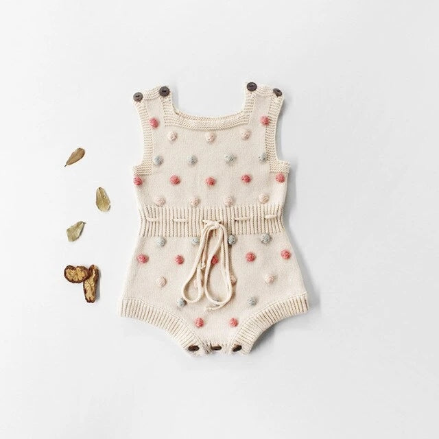 Baby Knitted Pom Pom Romper (Age Newborn - 24M) Beige