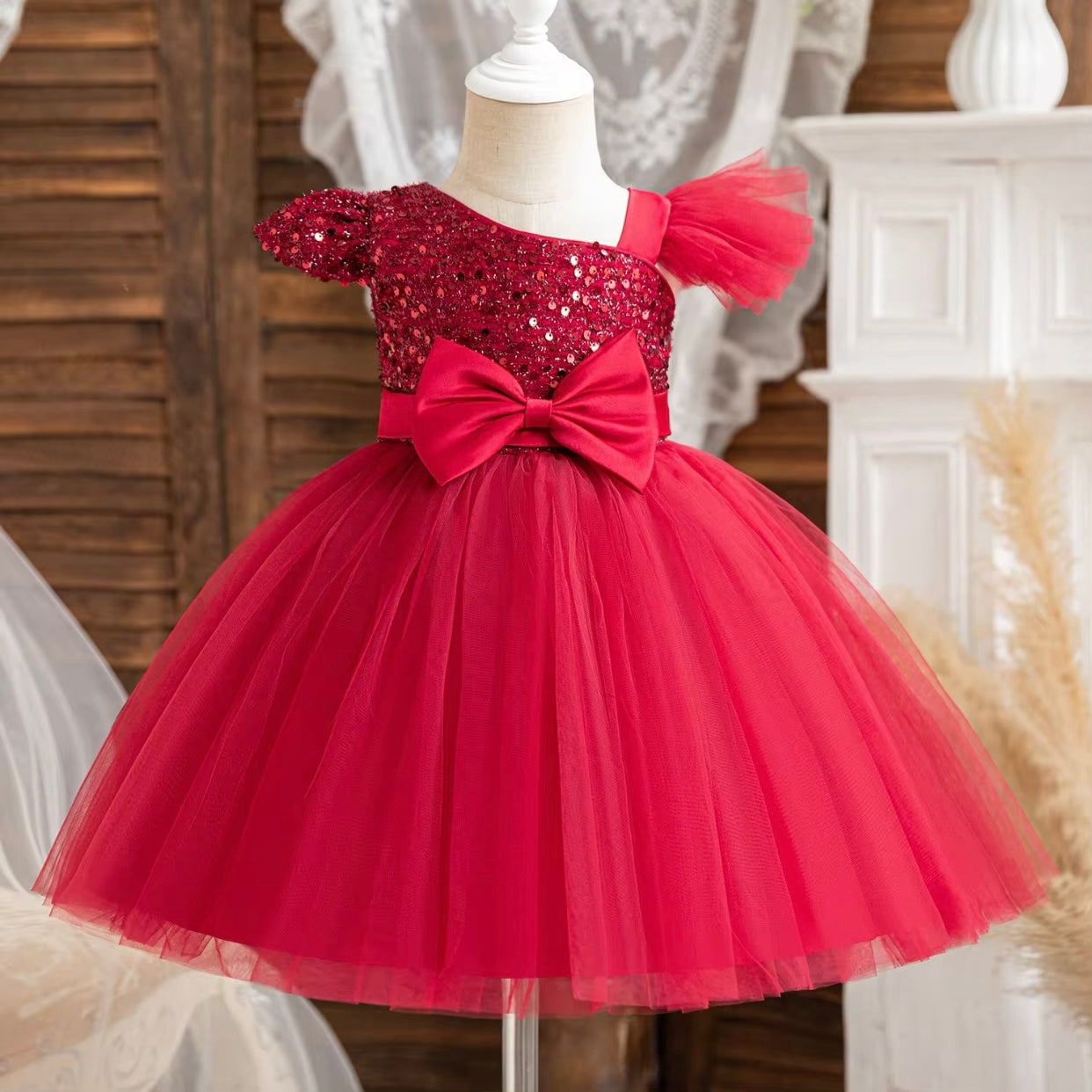 Girls Bow Sequin Tulle Dress (Age 9M-5YRS)