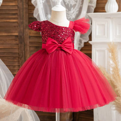 Girls Bow Sequin Tulle Dress (Age 9M-5YRS)