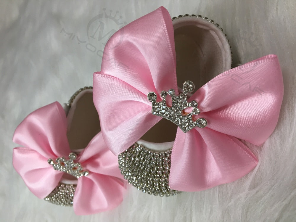 Baby Girls Bling Rhinestone Personalised Booties & Headband (Age Newborn - 24M)