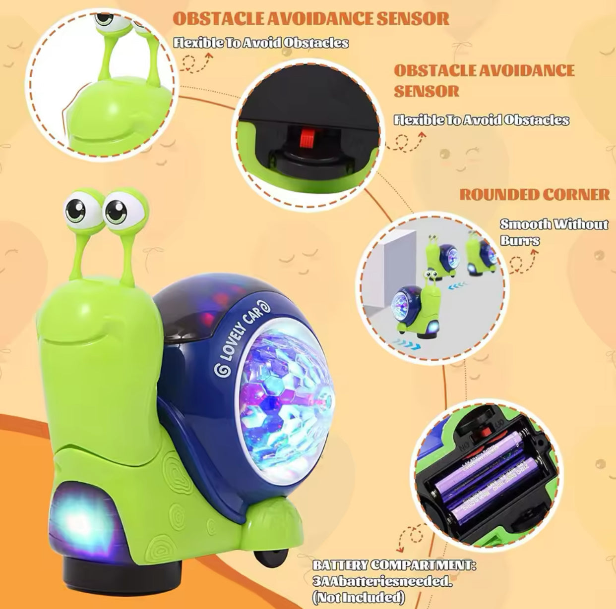 Musical Light Up Snail Robot Toy