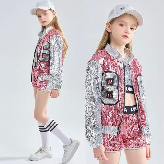 Girls Sequin Jacket Shorts & Top Set (Age 4-14YRS)