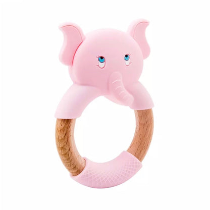 Baby Animal Silicone Teething Ring Pink