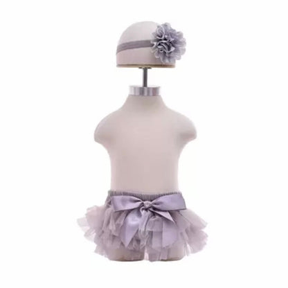 Baby Girls Ruffle Bloomers & Headband - (Age 3m-24m) Gray