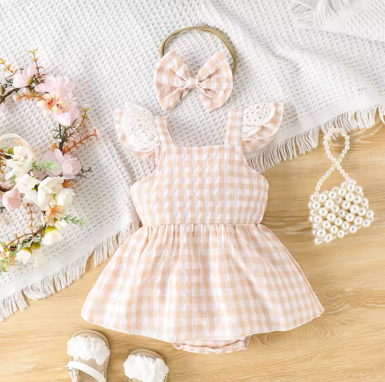 Baby Girl Pink Plaid Romper & Headband (Age Newborn - 18M)