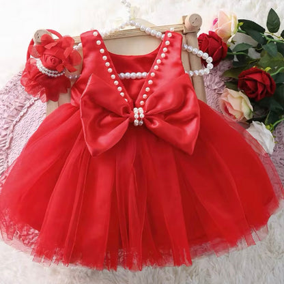 Baby Girls Red Pearl Embellished Photography Dress (Age Newborn - 3 Month)