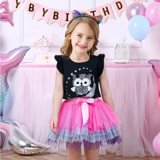 Girls Pink Purple Tulle Tutu Skirt (Age 3-8yrs) Pink