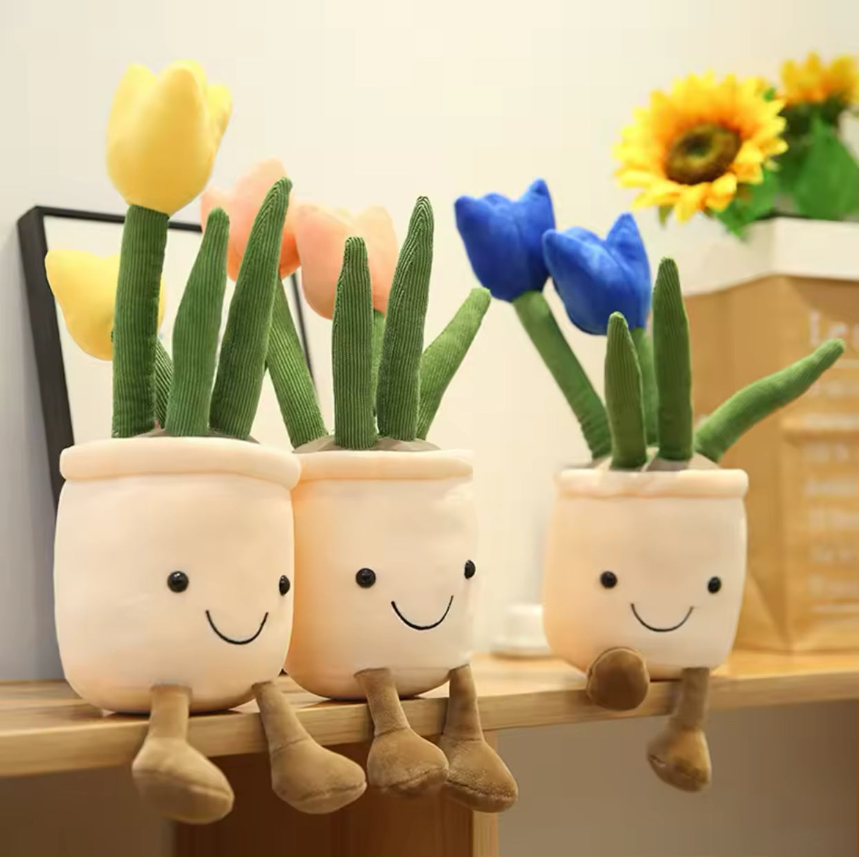 Plush Tulips Flower Pots Stuffed Toy - 35cm