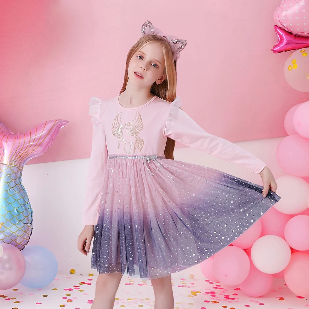 Girls Gradient Long Sleeve Unicorn Dress (Age 3-8YRS)