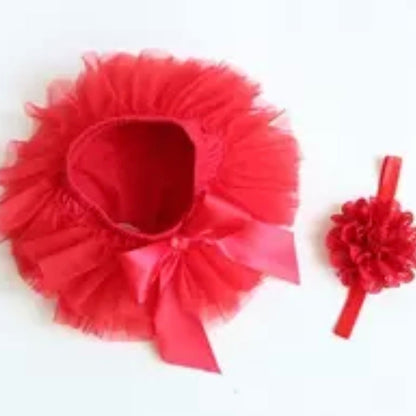 Baby Girls Ruffle Bloomers & Headband - (Age 3m-24m) Red