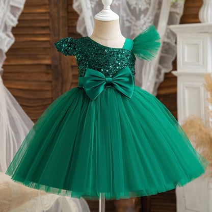 Girls Bow Sequin Tulle Dress (Age 9M-5YRS)