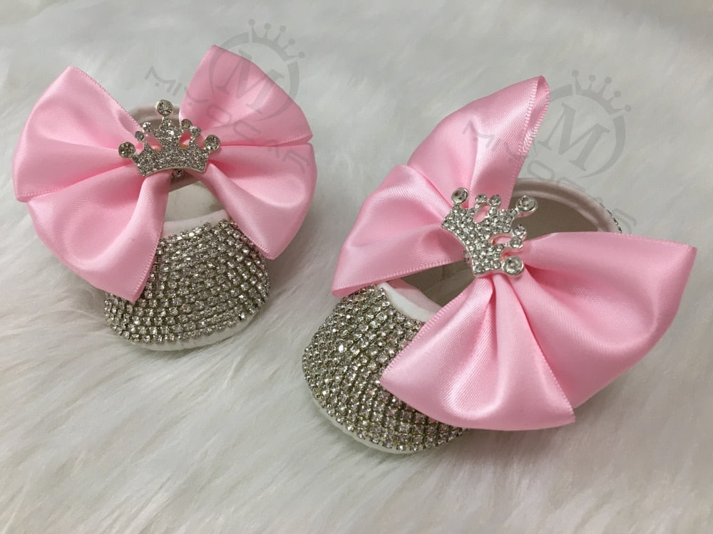 Baby Girls Bling Rhinestone Personalised Booties & Headband (Age Newborn - 24M)