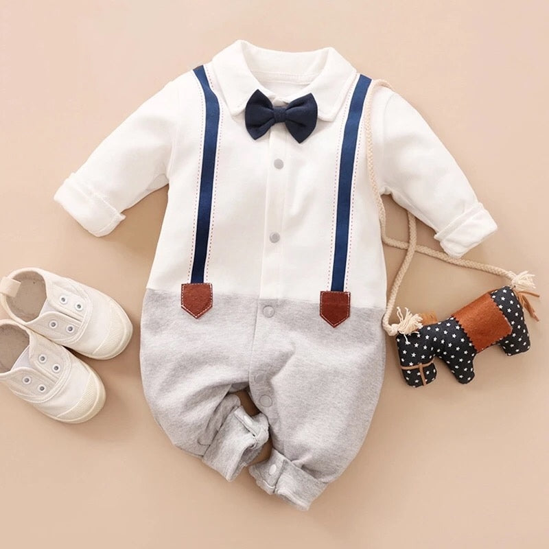 Baby Boys White & Grey Jumpsuit Gro (Age Newborn - 18M) White