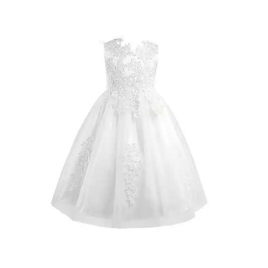 Girls White Lace Tulle Dress (Age 3-14yrs) White