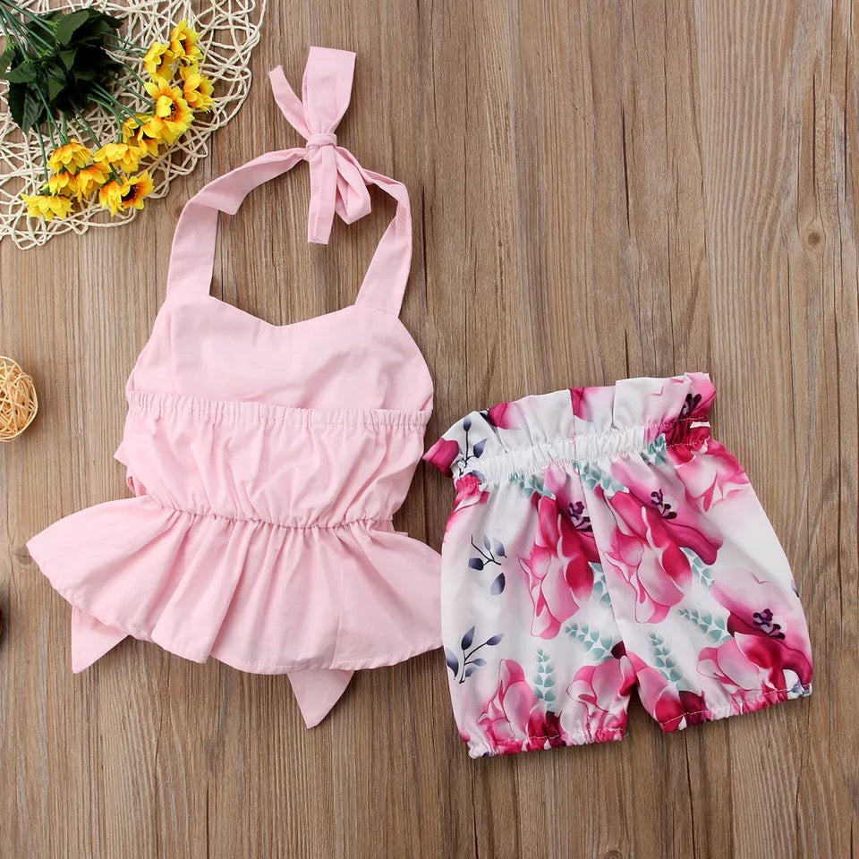 Baby Girls Halter Top & Floral Shorts Set (Age 3M - 18M)