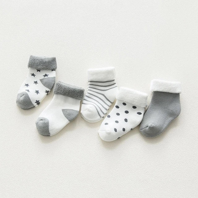 Baby Girls / Boys Socks - 5 Pair (Age Newborn - 24M) Grey