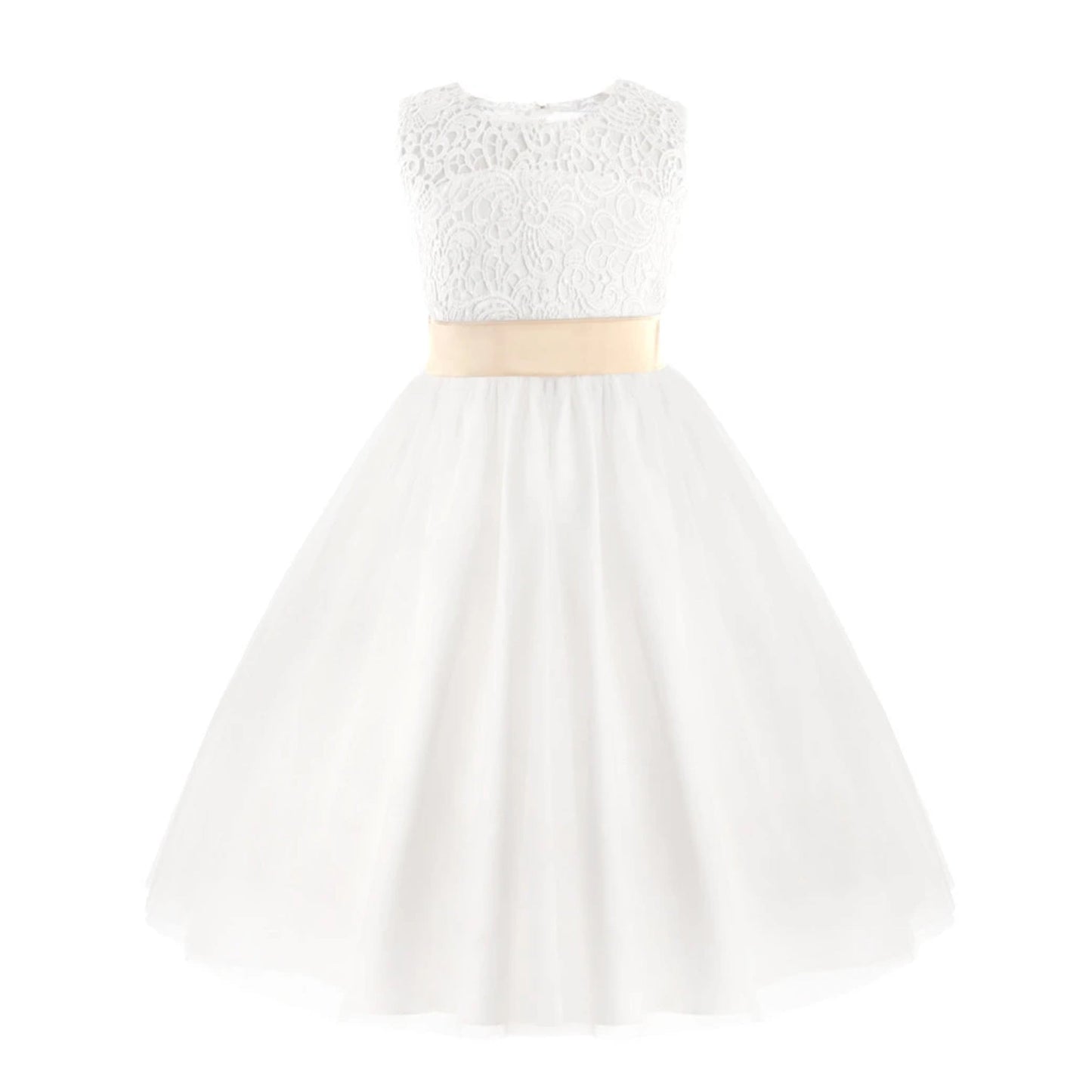 Girls White Tulle Dress & Bow Belt (Age 24M-16YRS)