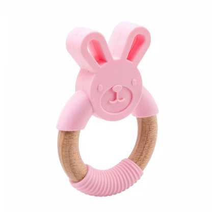 Baby Animal Silicone Teething Ring Pink 2