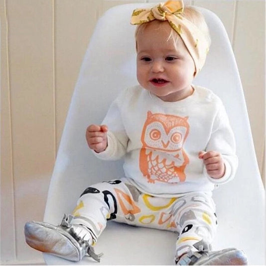 Baby Owl Top & Trousers Set (Age 6M-18M) White