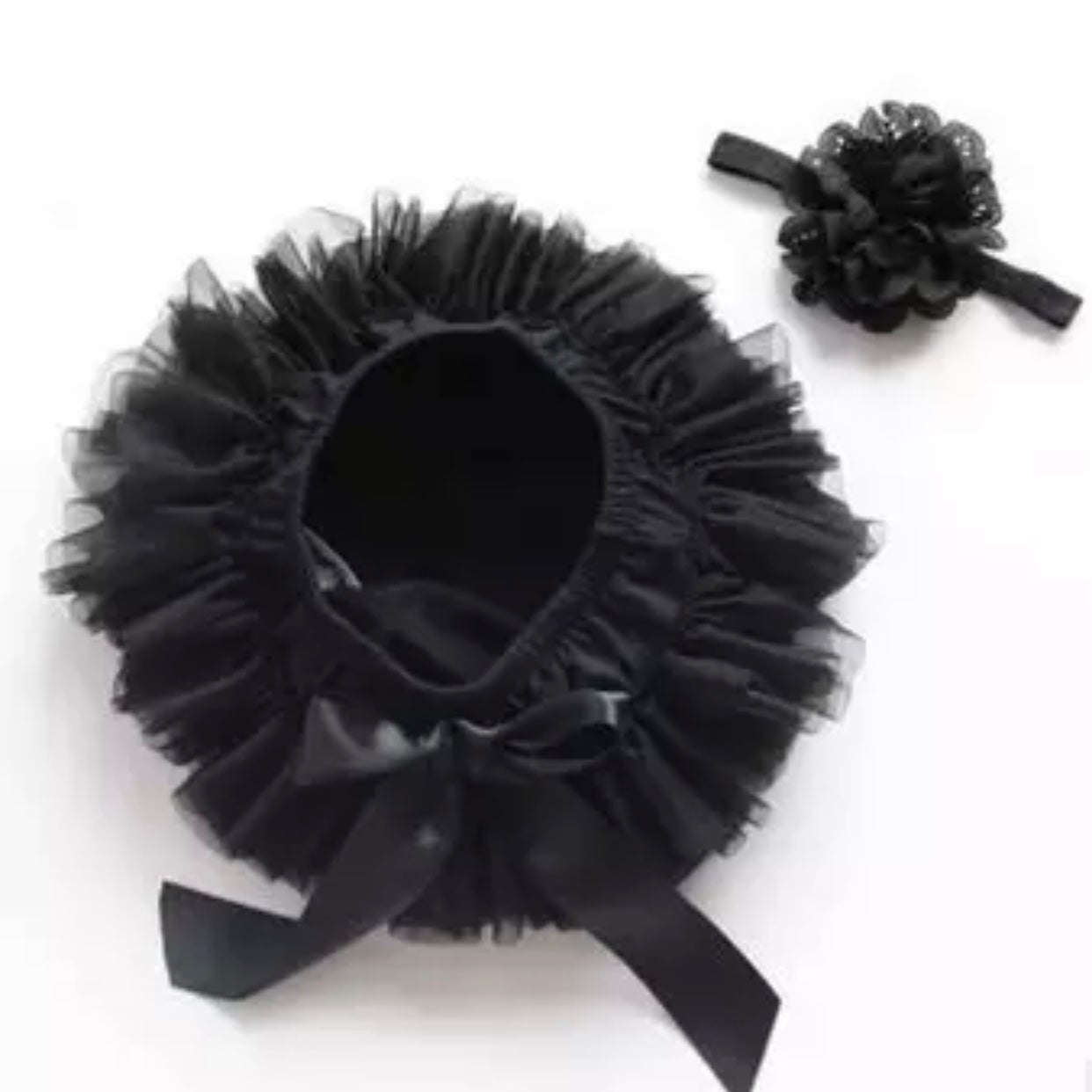 Baby Girls Ruffle Bloomers & Headband - (Age 3m-24m) Black