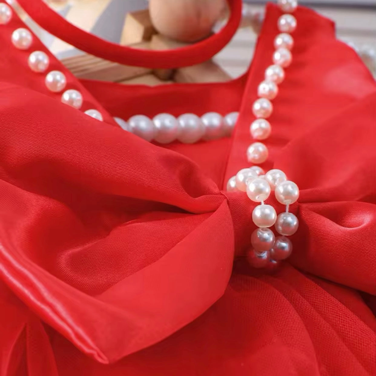 Baby Girls Red Pearl Embellished Photography Dress (Age Newborn - 3 Month)