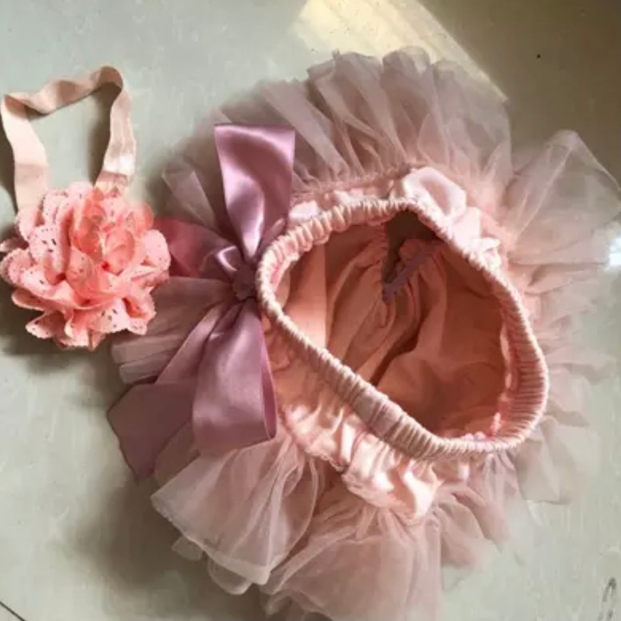 Baby Girls Ruffle Bloomers & Headband - (Age 3m-24m) Misty rose