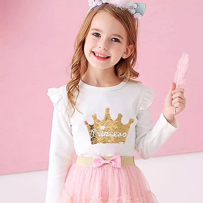 Girls White Sequin Princess Top (Age 3Y-8Y) White