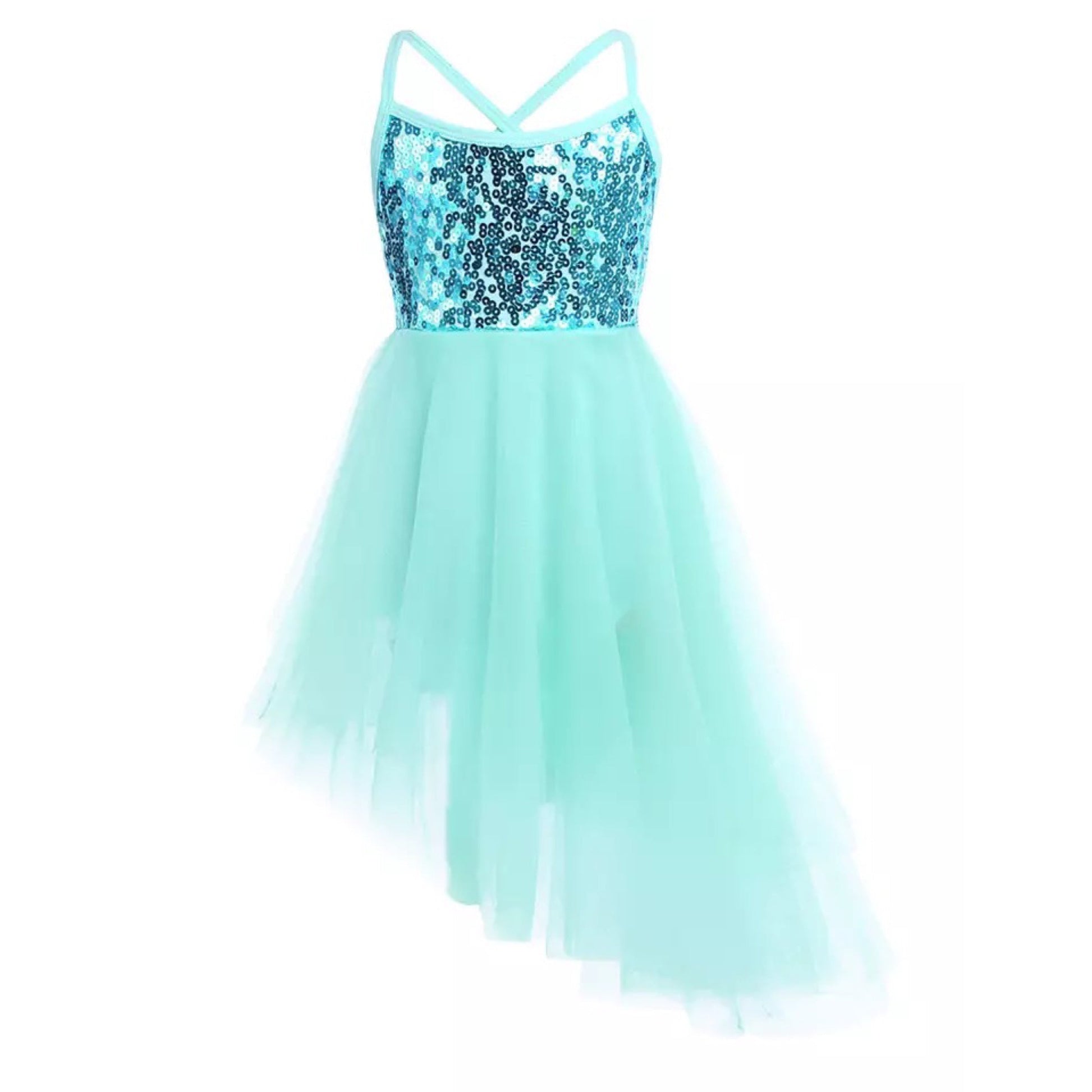 Girls Sequin Tulle Asymmetrical Leotard Dress (Age 24M-10YRS)