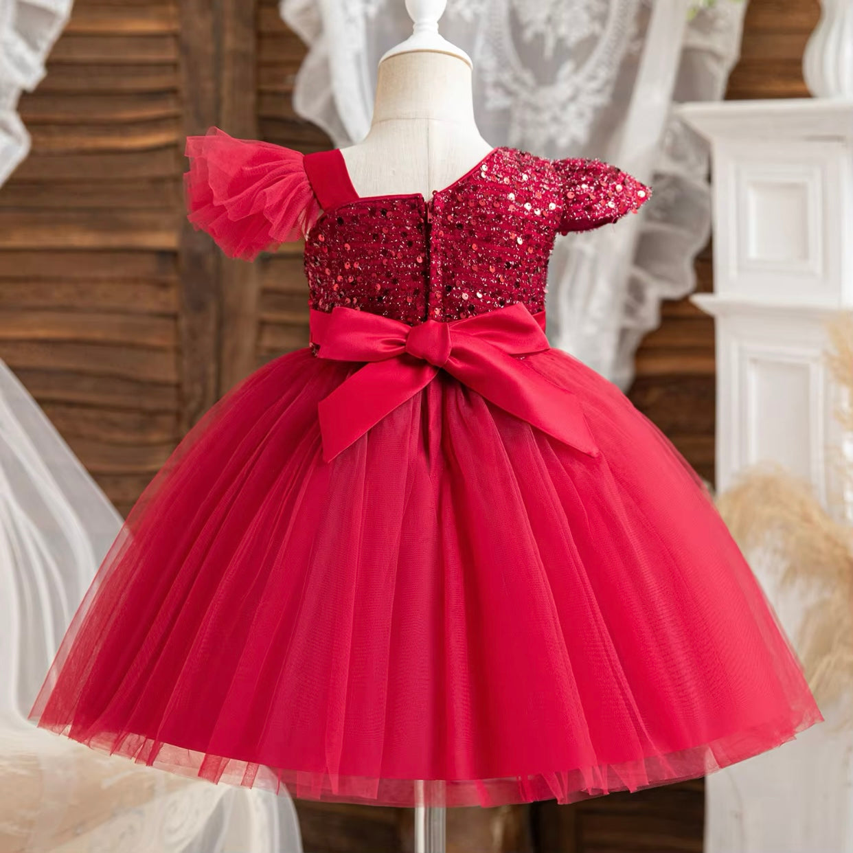 Girls Bow Sequin Tulle Dress (Age 9M-5YRS)