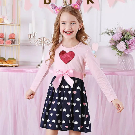 Girls Pink & Black Heart Dress (Age 3Y-8Y) Pink