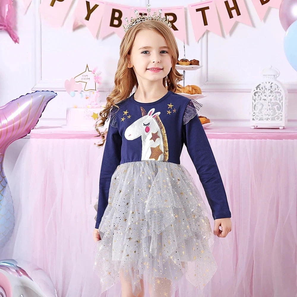 Girls Unicorn Layered Tulle Dress (Age 3-7YRS)