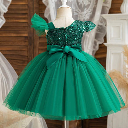 Girls Bow Sequin Tulle Dress (Age 9M-5YRS)