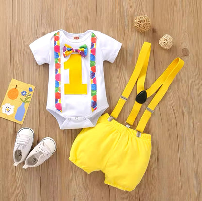 Baby Boy 1st Birthday Bodysuit & Shorts Outfit (Age 6M-18M)