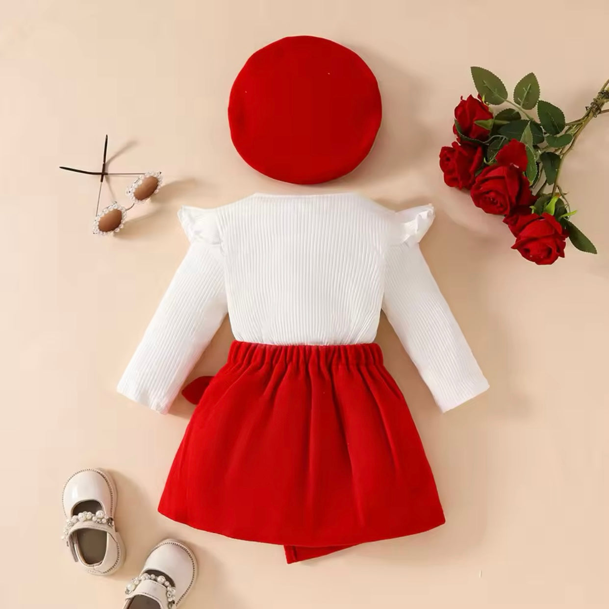 Baby/Toddler Bow Top & Skirt & Beret Hat (Age 6M-3YRS)