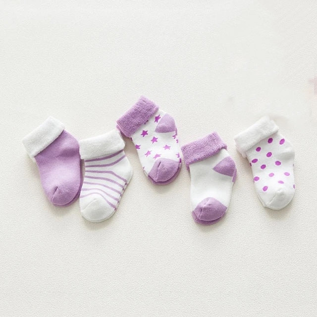 Baby Girls / Boys Socks - 5 Pair (Age Newborn - 24M) Purple