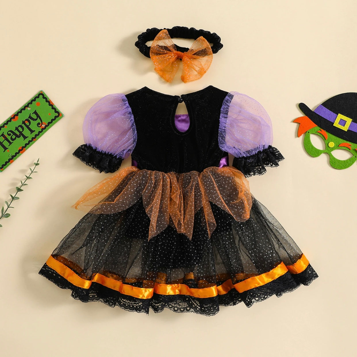 Baby Girls Witch Costume Romper Dress (Age Newborn - 18M)