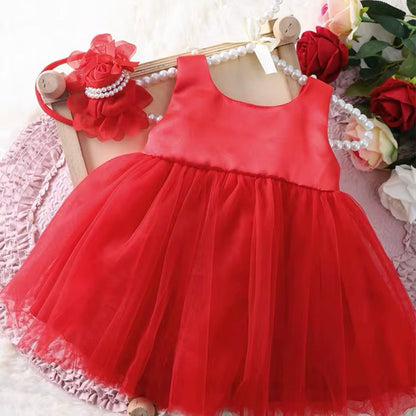 Baby Girls Red Pearl Embellished Photography Dress (Age Newborn - 3 Month)