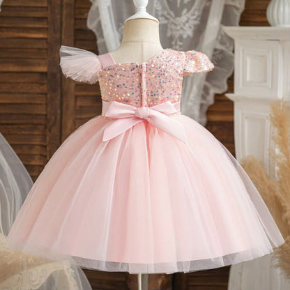 Girls Bow Sequin Tulle Dress (Age 9M-5YRS)