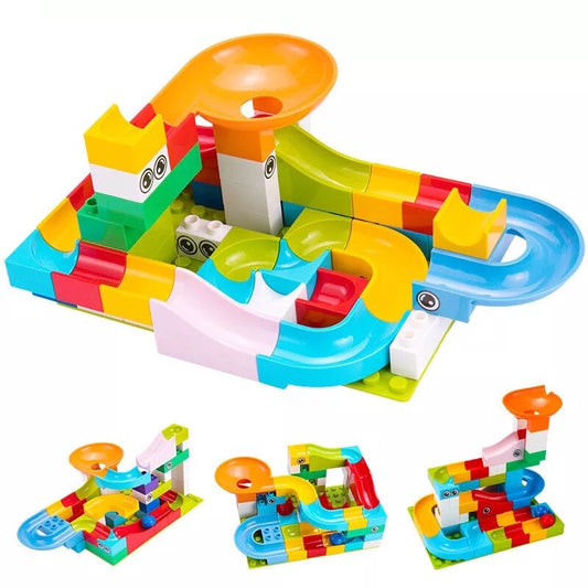 52 Piece Colourful Construction Marble Run Set Multi