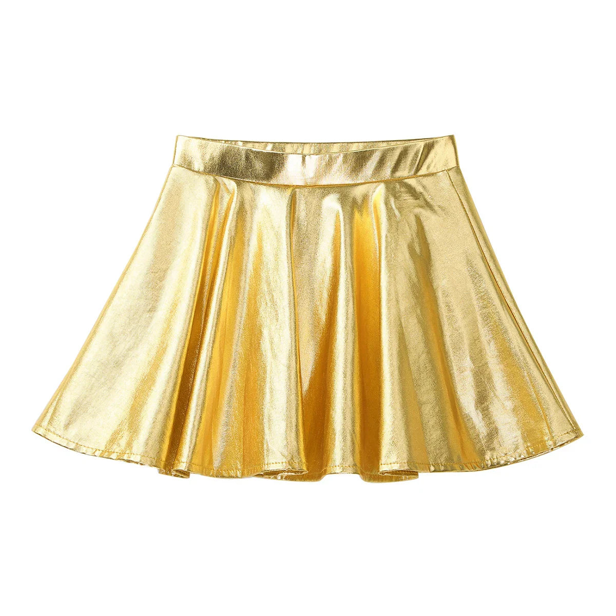 Girls Glossy Metallic Flared Pleated A-Line Miniskirt (Age 6-12 YRS)