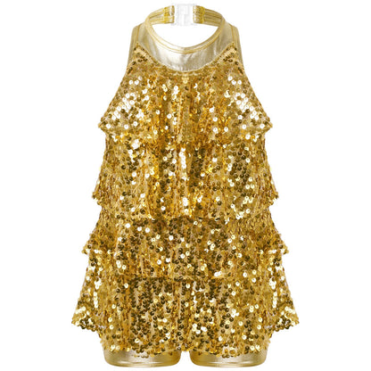 Girls Sequin Unitard Playsuit (Age 6-14 YRS) Gold