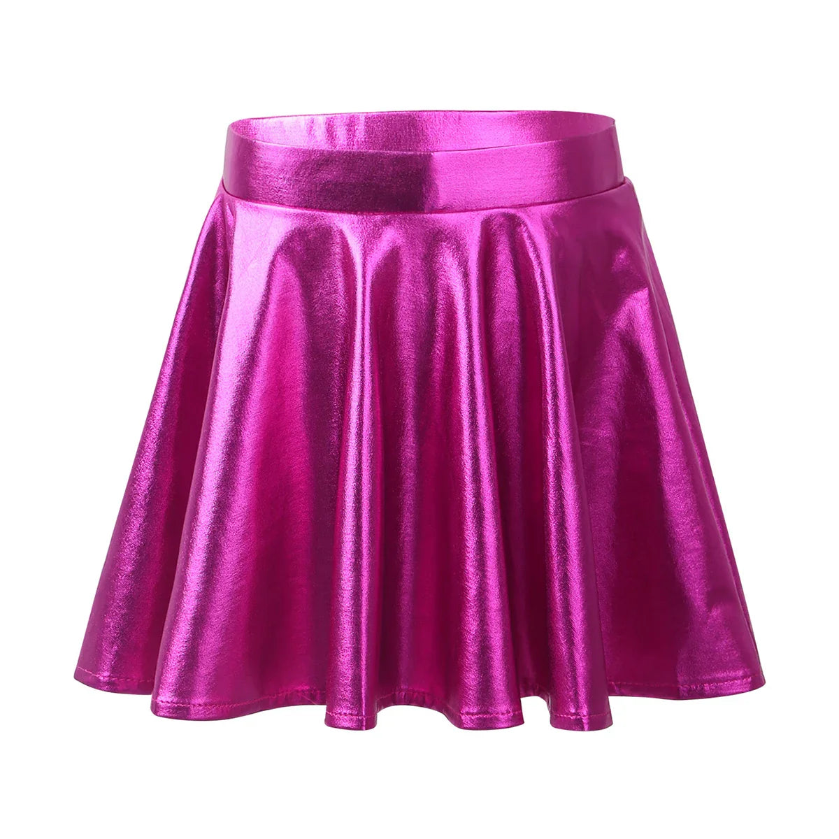 Girls Glossy Metallic Flared Pleated A-Line Miniskirt (Age 6-12 YRS)