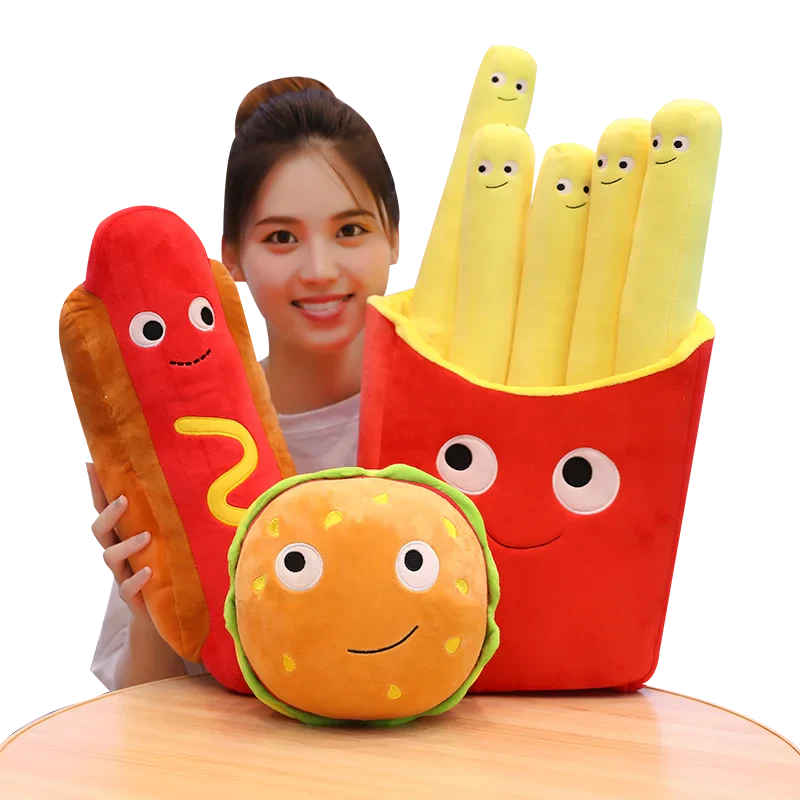 Plush Fries Burger Popcorn Food Stuffed Toy 25-70cm