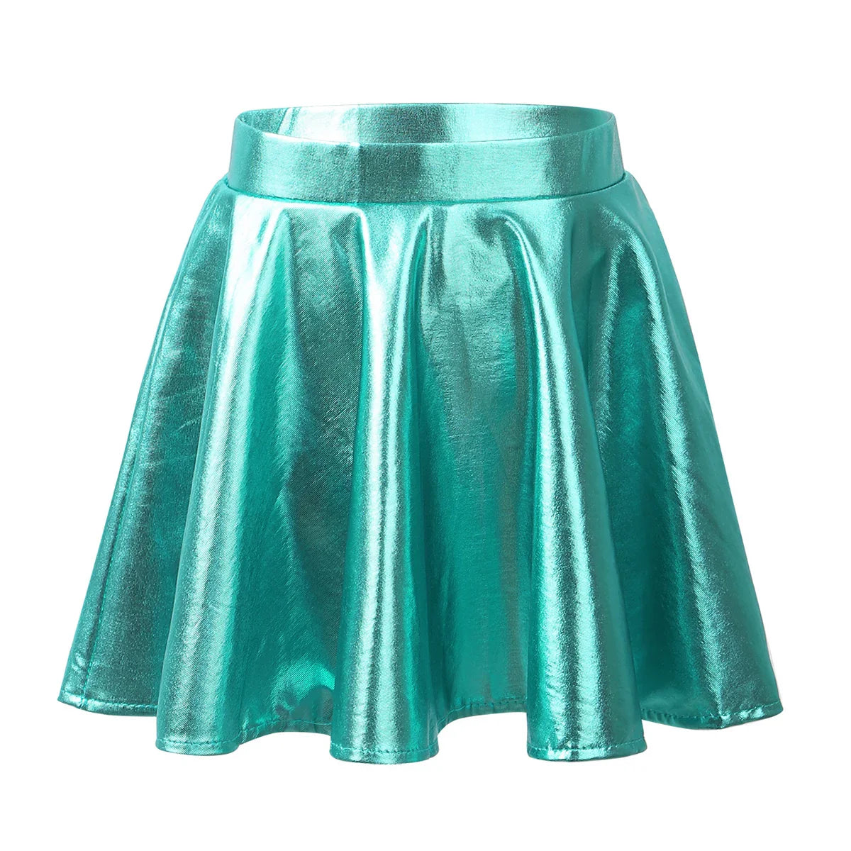 Girls Glossy Metallic Flared Pleated A-Line Miniskirt (Age 6-12 YRS)