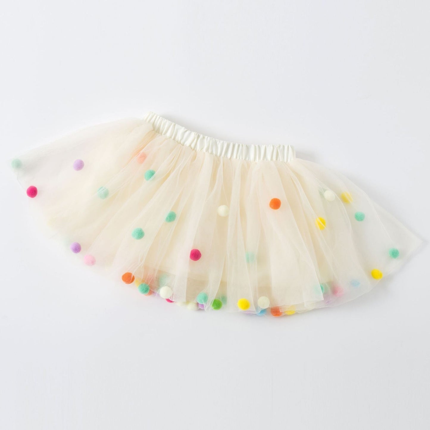 Girls Tutu Pom Pom Skirt (Age 3M-9YRS) Beige