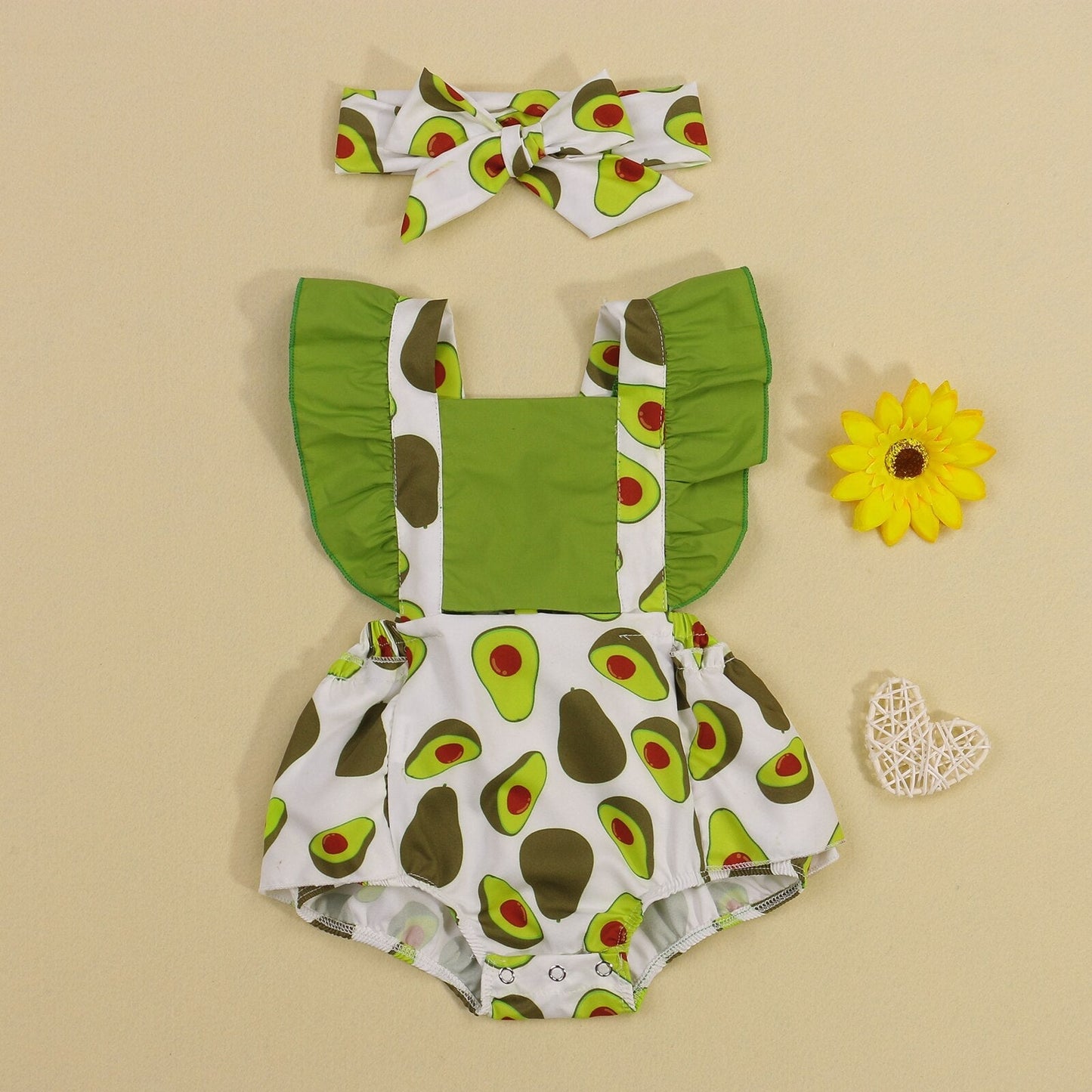 Baby Girls Avocado Romper & Headband Set (Age 6M-18M)