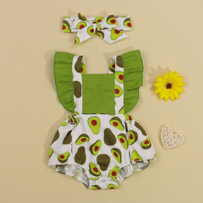 Baby Girls Avocado Romper & Headband Set (Age 6M-18M)