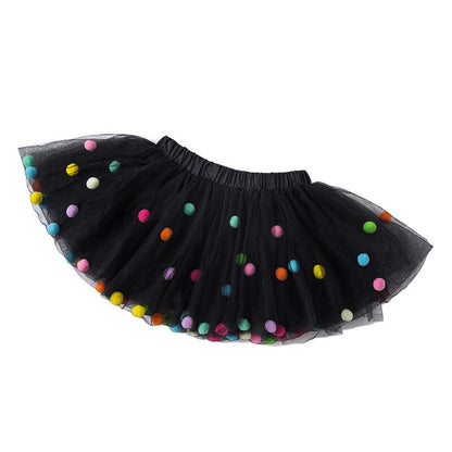 Girls Tutu Pom Pom Skirt (Age 3M-9YRS) Black