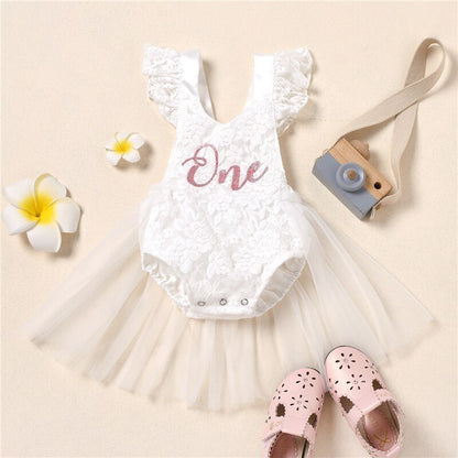 Baby One Year Birthday Lace Tulle Romper (Age 6M-24M)