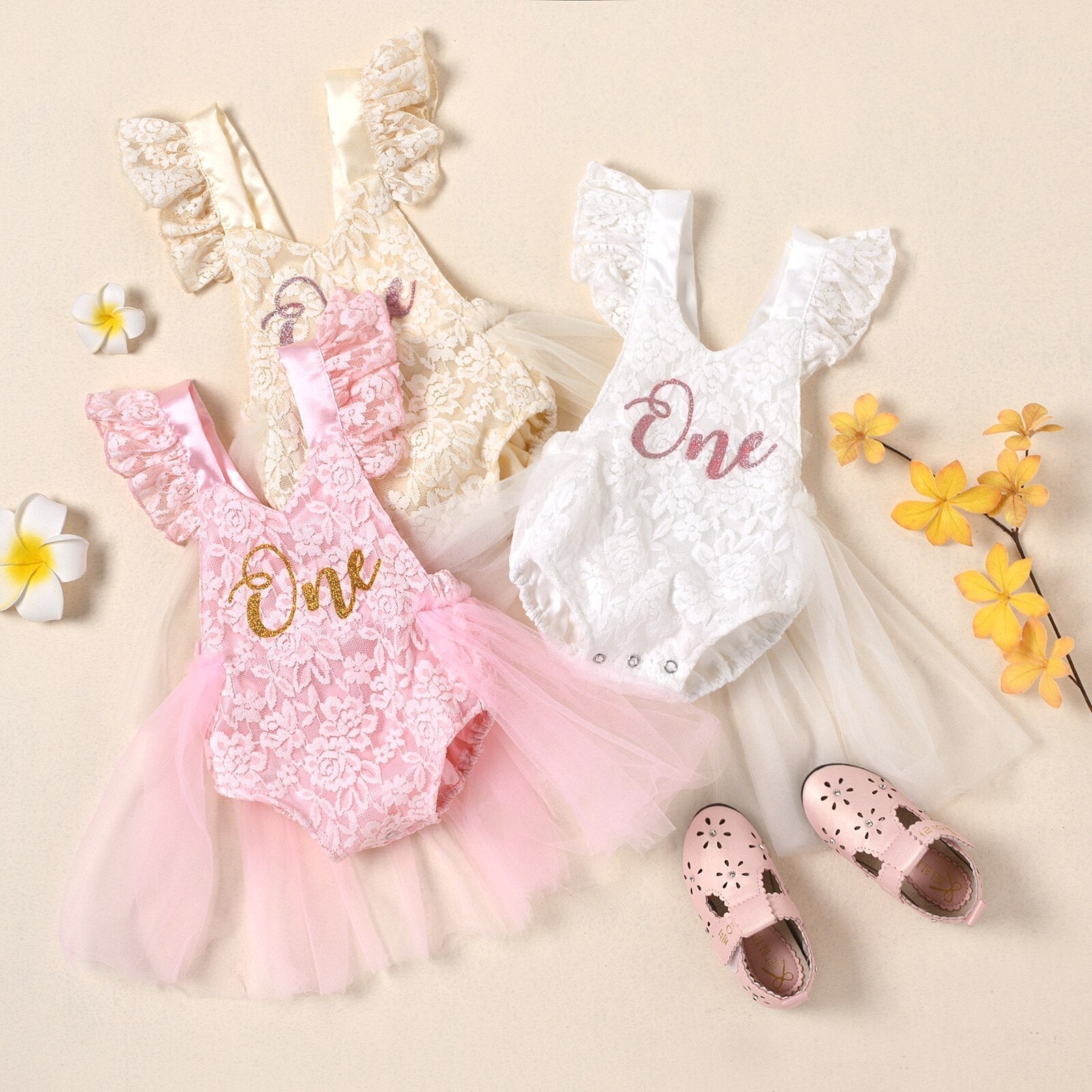 Baby One Year Birthday Lace Tulle Romper (Age 6M-24M)